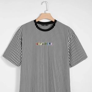 Guys LARGE Colorful Letter  Striped Tee